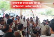 किसानों की फसल बर्बाद होने पर कांग्रेस ने कलेक्टर कार्यालय घेराव में कपड़े उतार कर किया विरोध प्रदर्शन