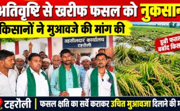 अतिवृष्टि से खरीफ फसल को भारी नुकसान, मुआवजे की मांग को लेकर तहसील पहुंचे किसान।