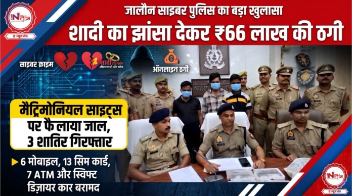 जालौन/उरई मैट्रिमोनियल साइट्स पर दूल्हा बनकर 66 लाख की ठगी करने वाले अंतरराज्यीय गिरोह का पर्दाफाश, तीन शातिर दबोचे कार,13 सिम व फर्जी दस्तावेज बरामद